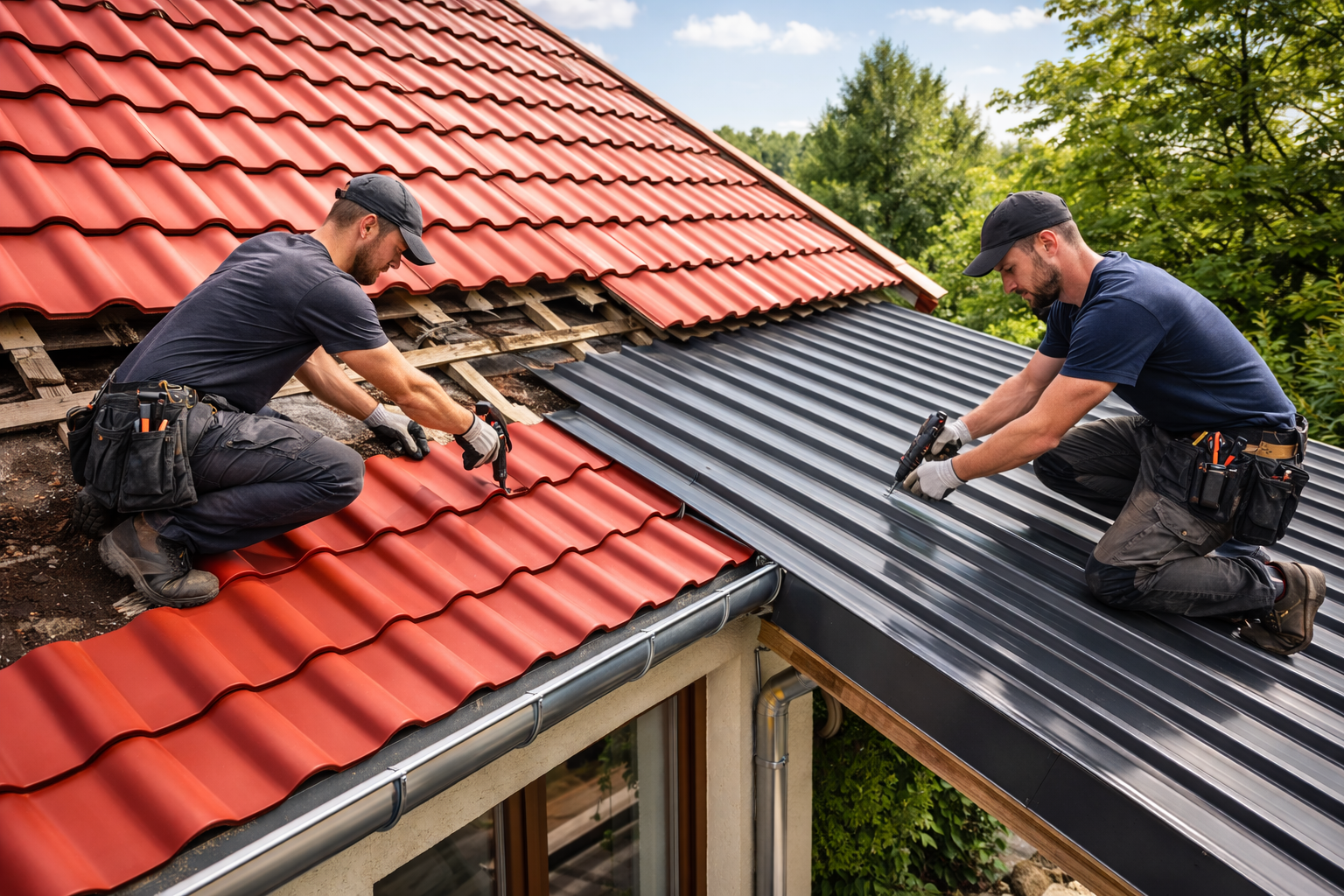Sanierung mit Ziegelblech und Trapezblech